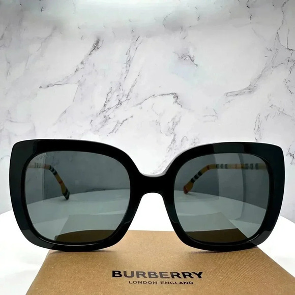 Burberry Sunglasses Black Square Cat Eye Checkered Arm Italy Authentic 54-20-140 - Picture 3 of 16